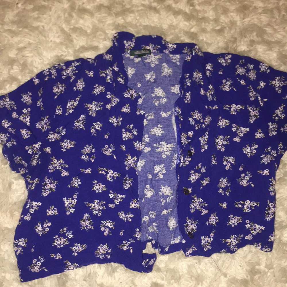 Blue floral button down crop top
